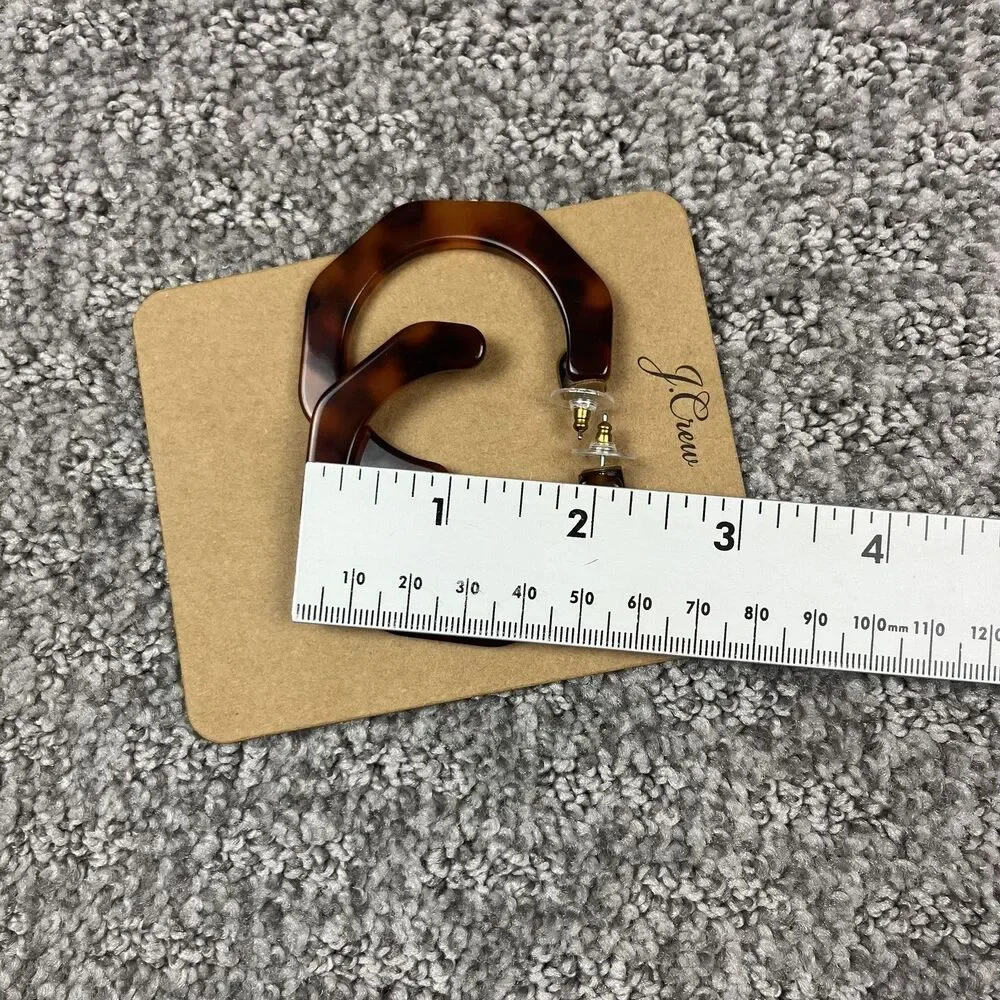 J Crew Brown Tortoise Resin Hoop Earrings Women Jewelry Modern Statement Chunky